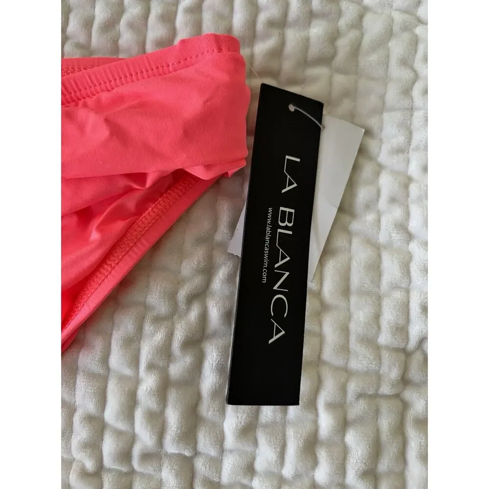 La Blanca Bikini Bottoms Womens 4 Pink Coral Fold Over Hipster Swim NWT